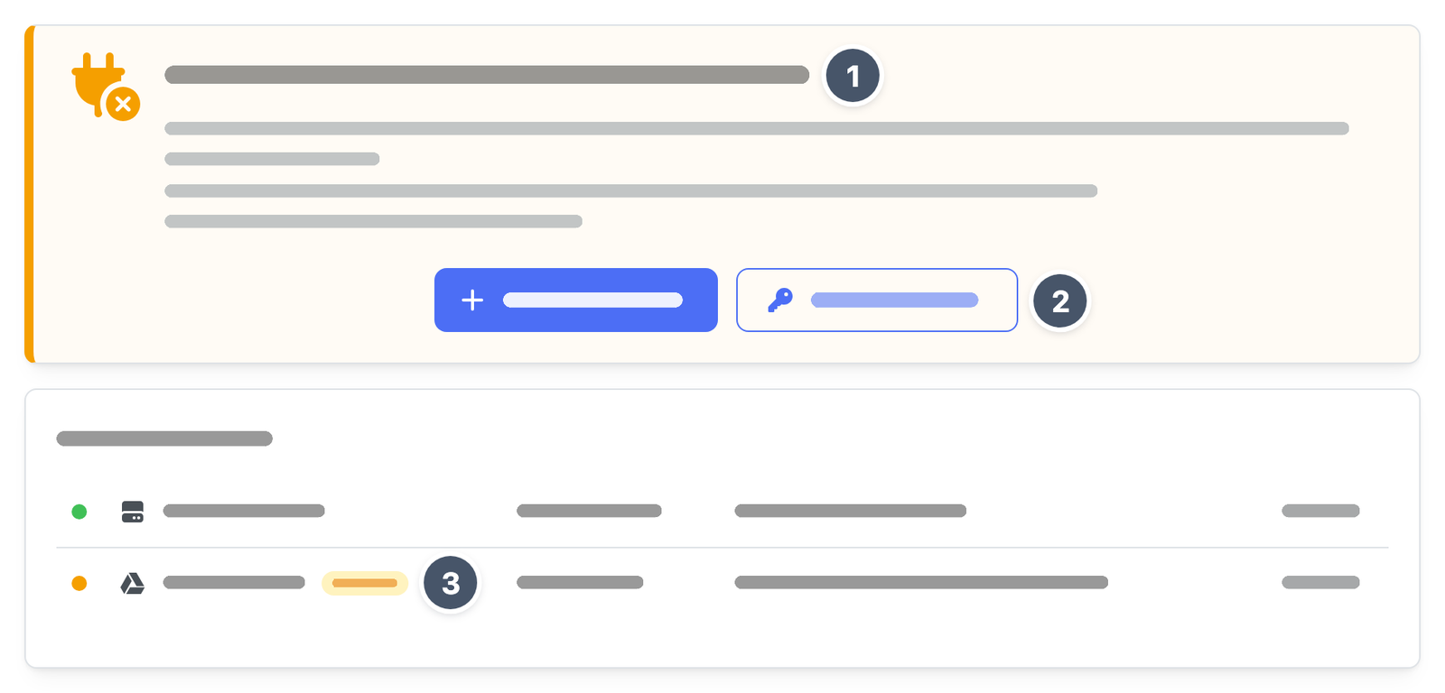 Statuskachel und Liste der Seite Ziele mit einem getrennten Ziel der Art Google Drive