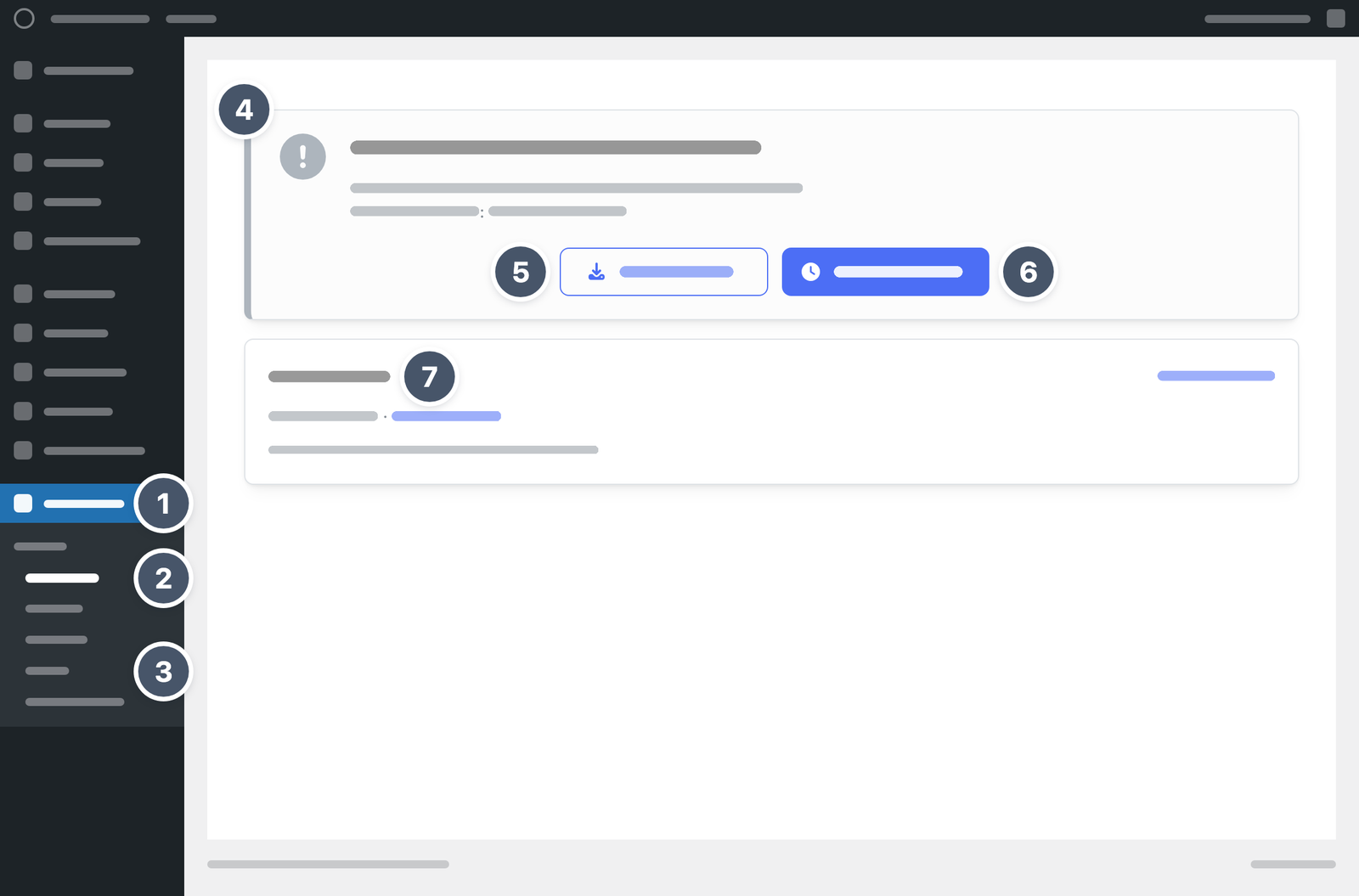 Die Seite Übersicht direkt nach dem Aktivieren, mit dem Menü von WordPress