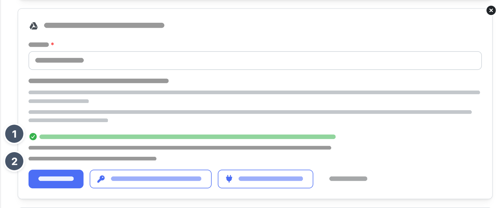 Formular für Google Drive nach einem gelungenen Verbindungstest