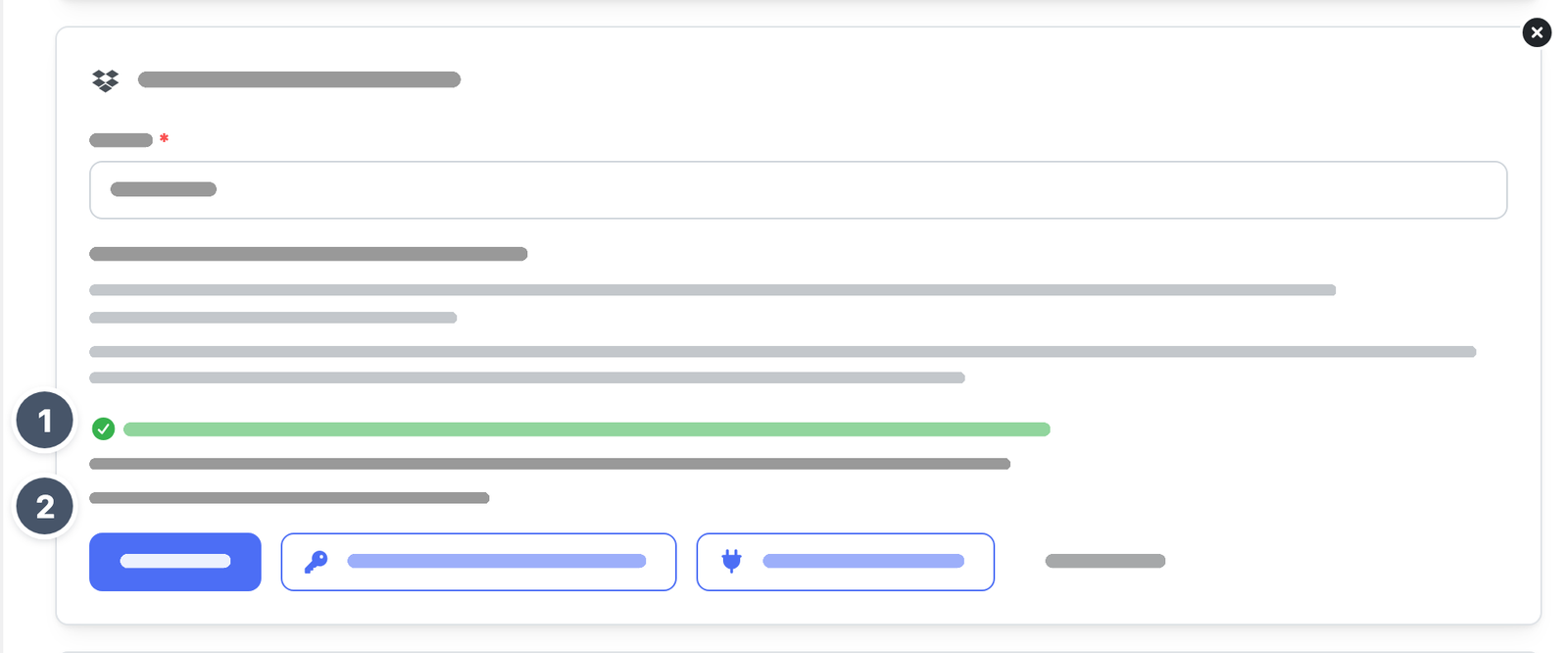 Formular für Dropbox nach einem gelungenen Verbindungstest