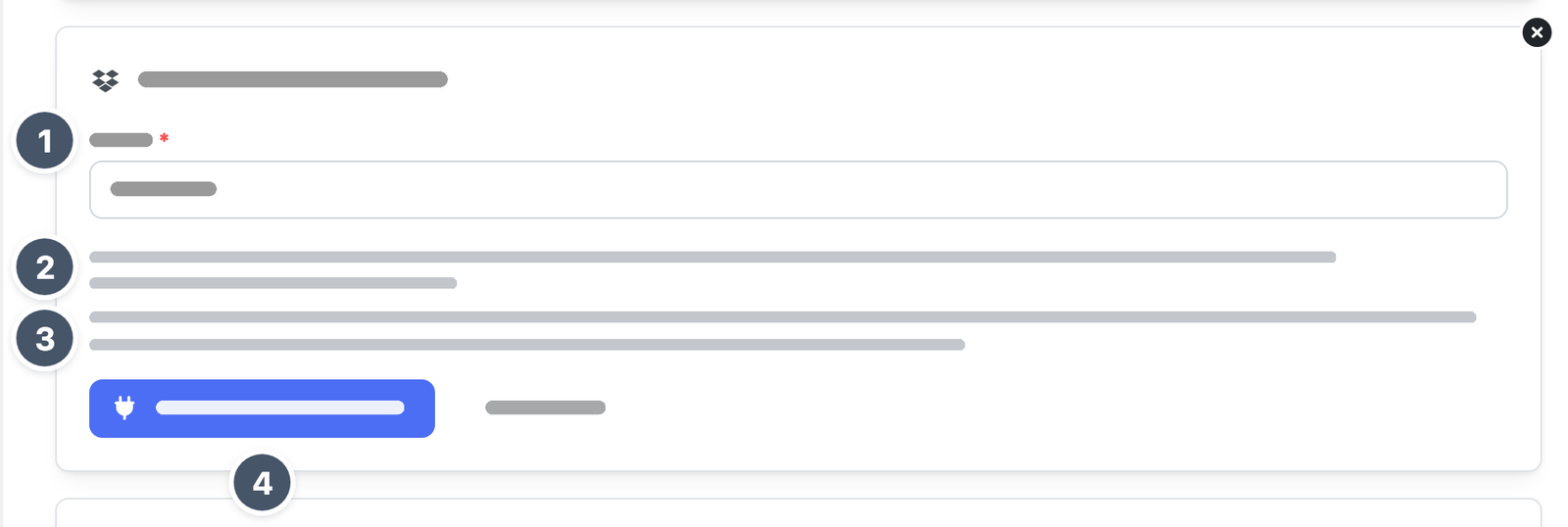 Formular für ein Ziel der Art Dropbox vor dem Verbinden
