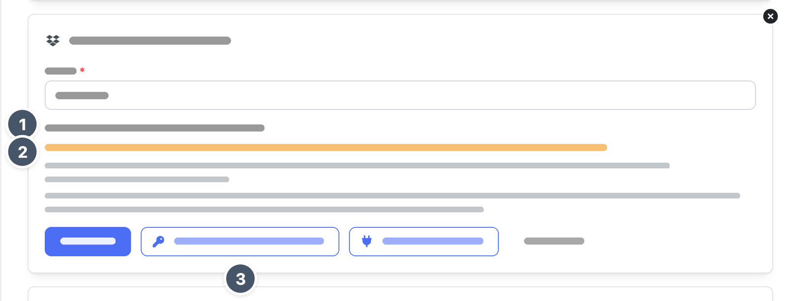 Formular eines getrennten Ziels der Art Dropbox