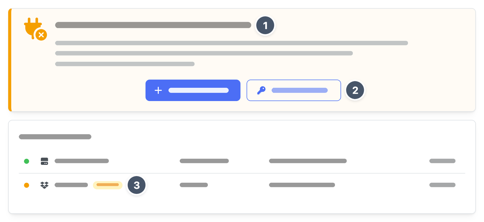 Statuskachel und Liste der Seite Ziele mit einem getrennten Ziel der Art Dropbox